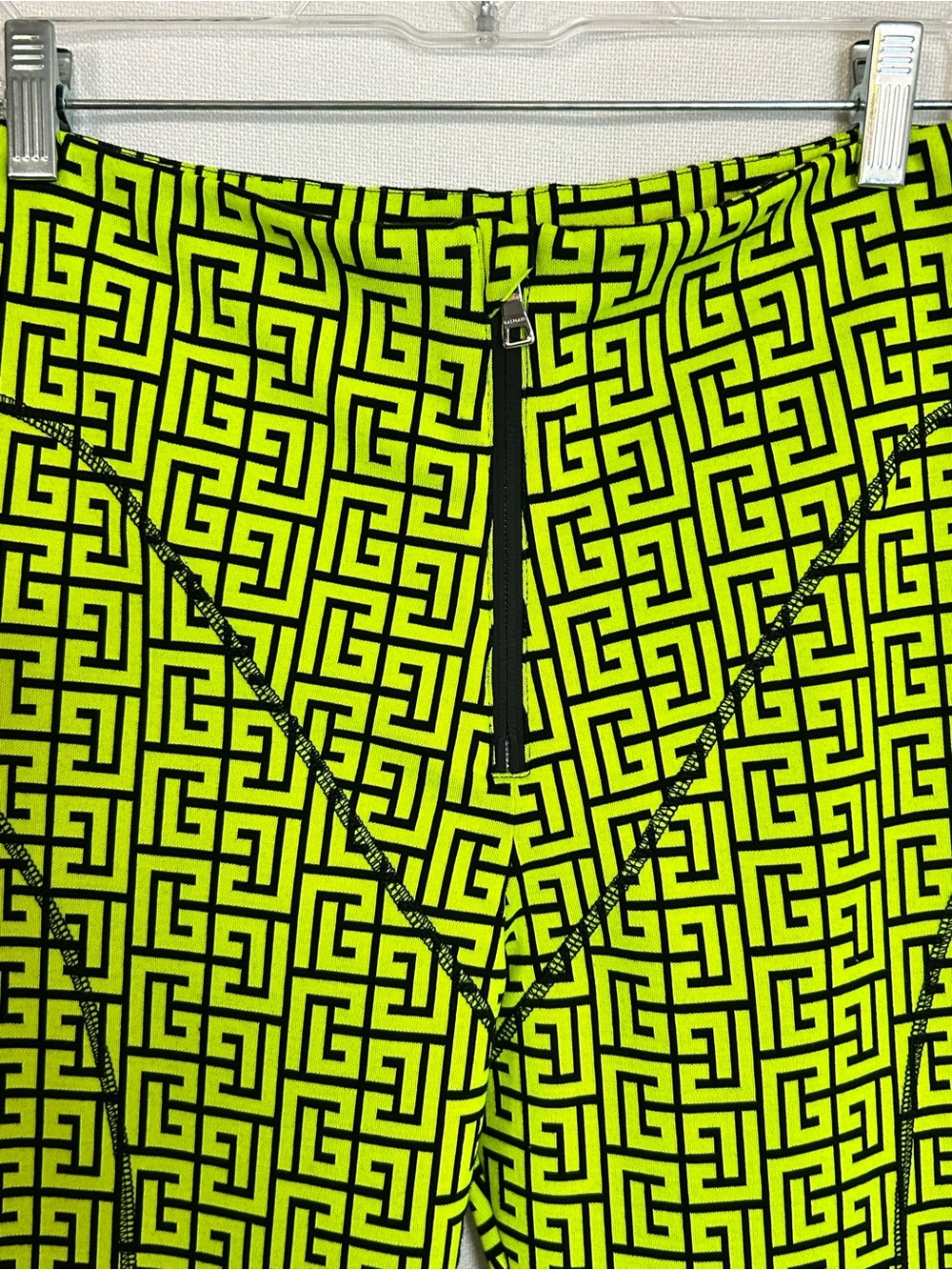 Balmain Neon Yellow Geometric Logo Print leggings size M - Picture 6 of 6